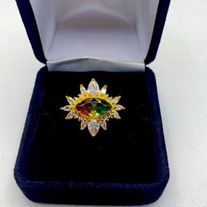 Watermelon ombré crystal & white topaz size 6 ring